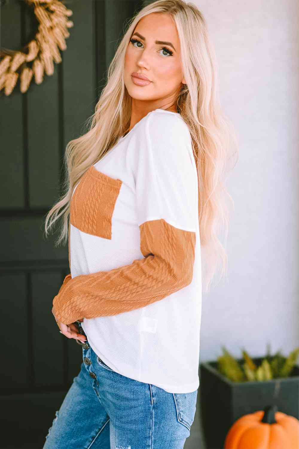 Full Size Color Block Cable-Knit Tops - Deals DejaVu