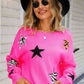 Star Pattern Round Neck Dropped Shoulder Sweater
