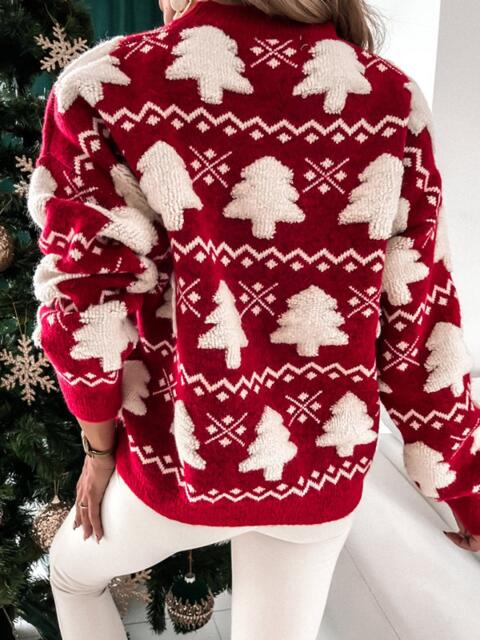 Christmas Tree Round Neck Sweater - Deals DejaVu