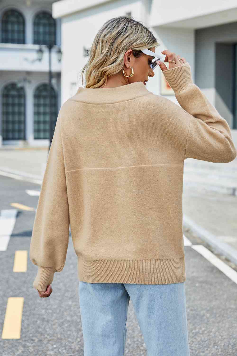 Long Sleeve Ribbed Trim Sweater - Deals DejaVu