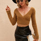 Surplice Long Sleeve Cropped Sweater - Deals DejaVu
