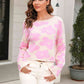 Round Neck Flower Pattern Dropped Shoulder Pullover Sweater - Deals DejaVu