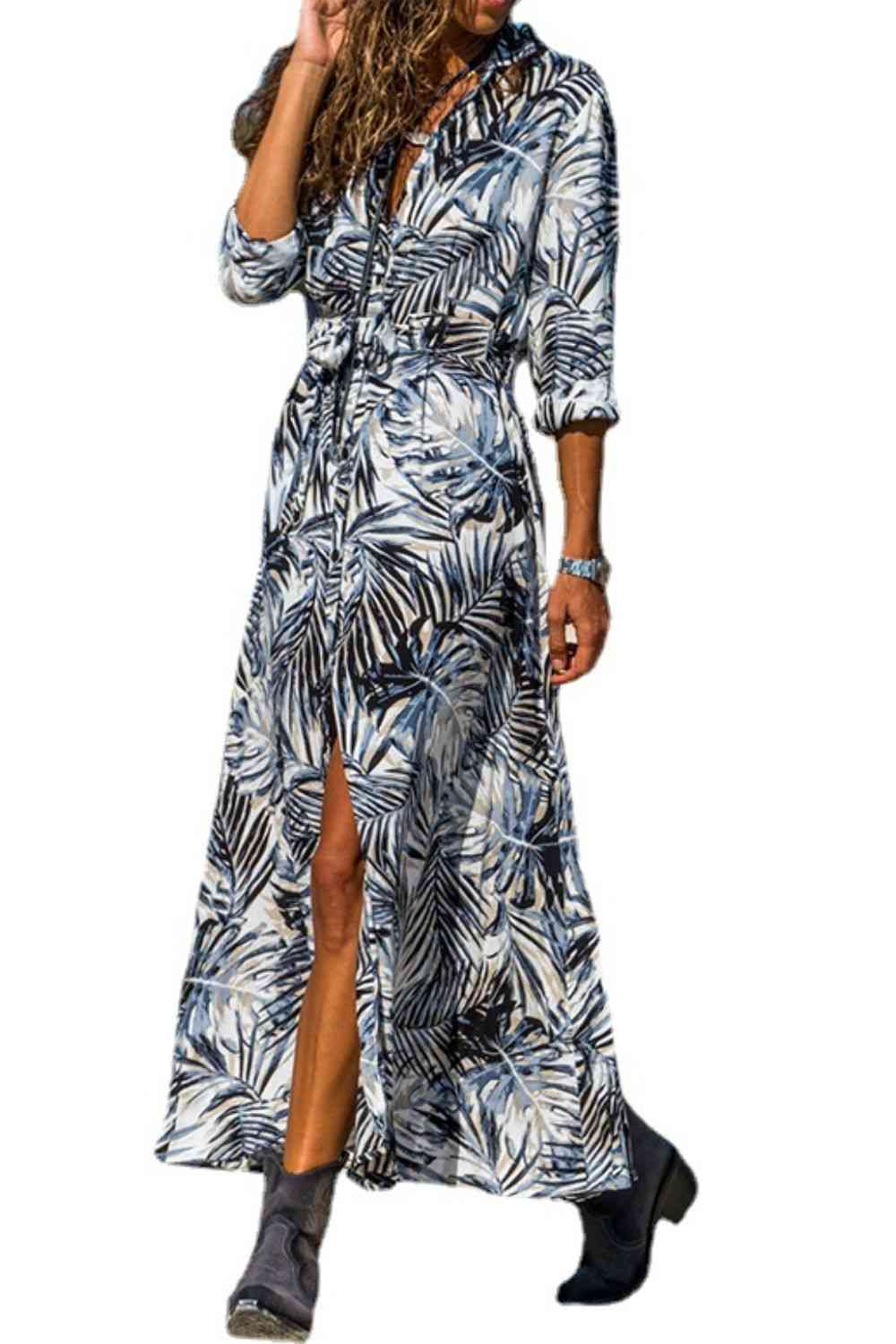 Botanical Print Maxi Shirt Dress (BWMT) T - Deals DejaVu