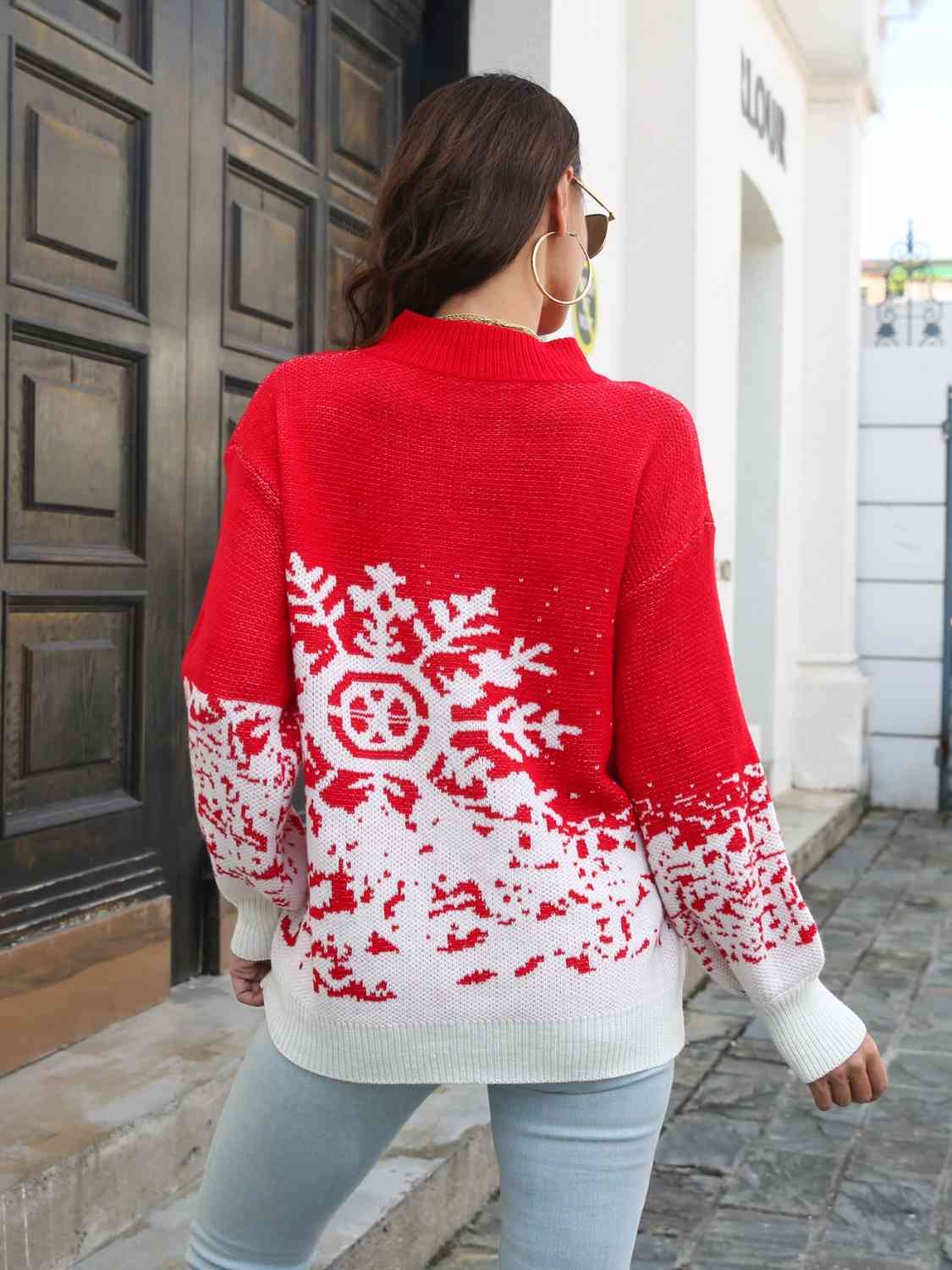 Snowflake Pattern Mock Neck Sweater - Deals DejaVu