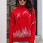 Reindeer & Snow Pattern Turtle Neck Pullover Sweater - Deals DejaVu