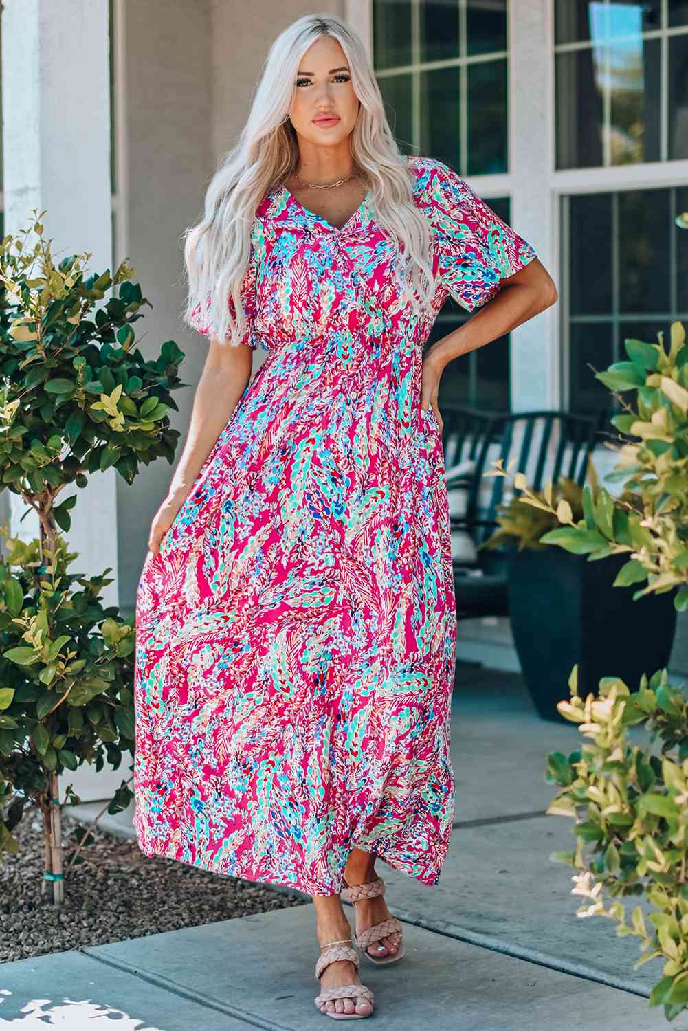 Multicolored V-Neck Maxi Dress (BWMT) T - Deals DejaVu