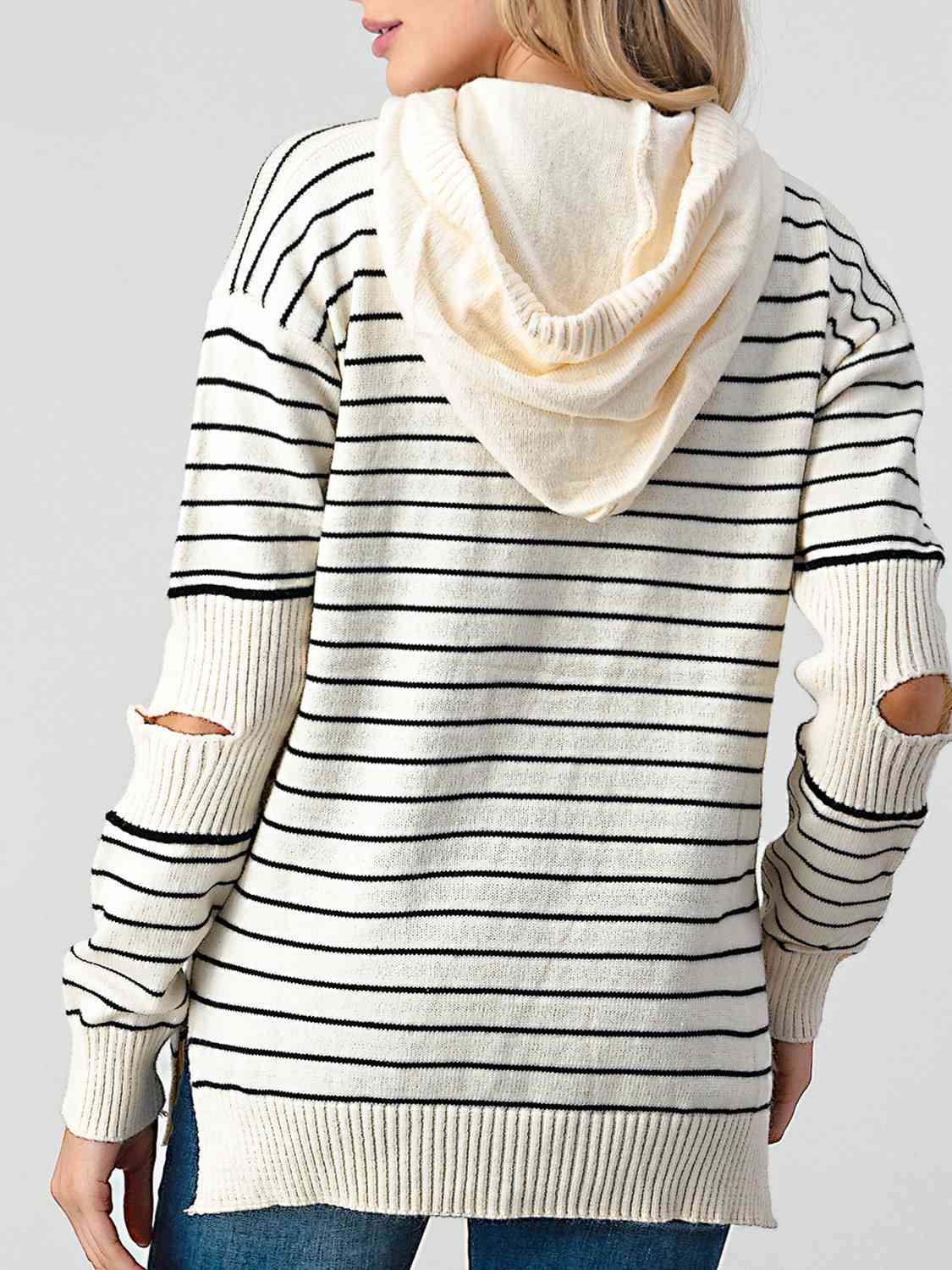 Striped Cutout Slit Sweater - Deals DejaVu