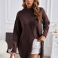 Exposed Seam Mock Neck Slit Sweater - Deals DejaVu