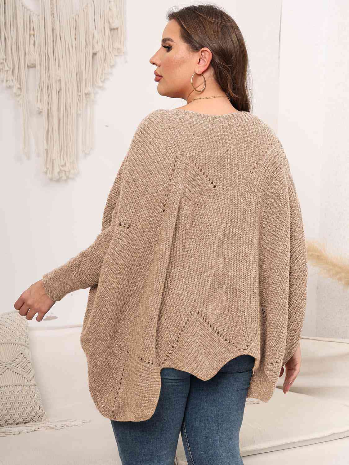 Plus Size Round Neck Batwing Sleeve Sweater - Deals DejaVu