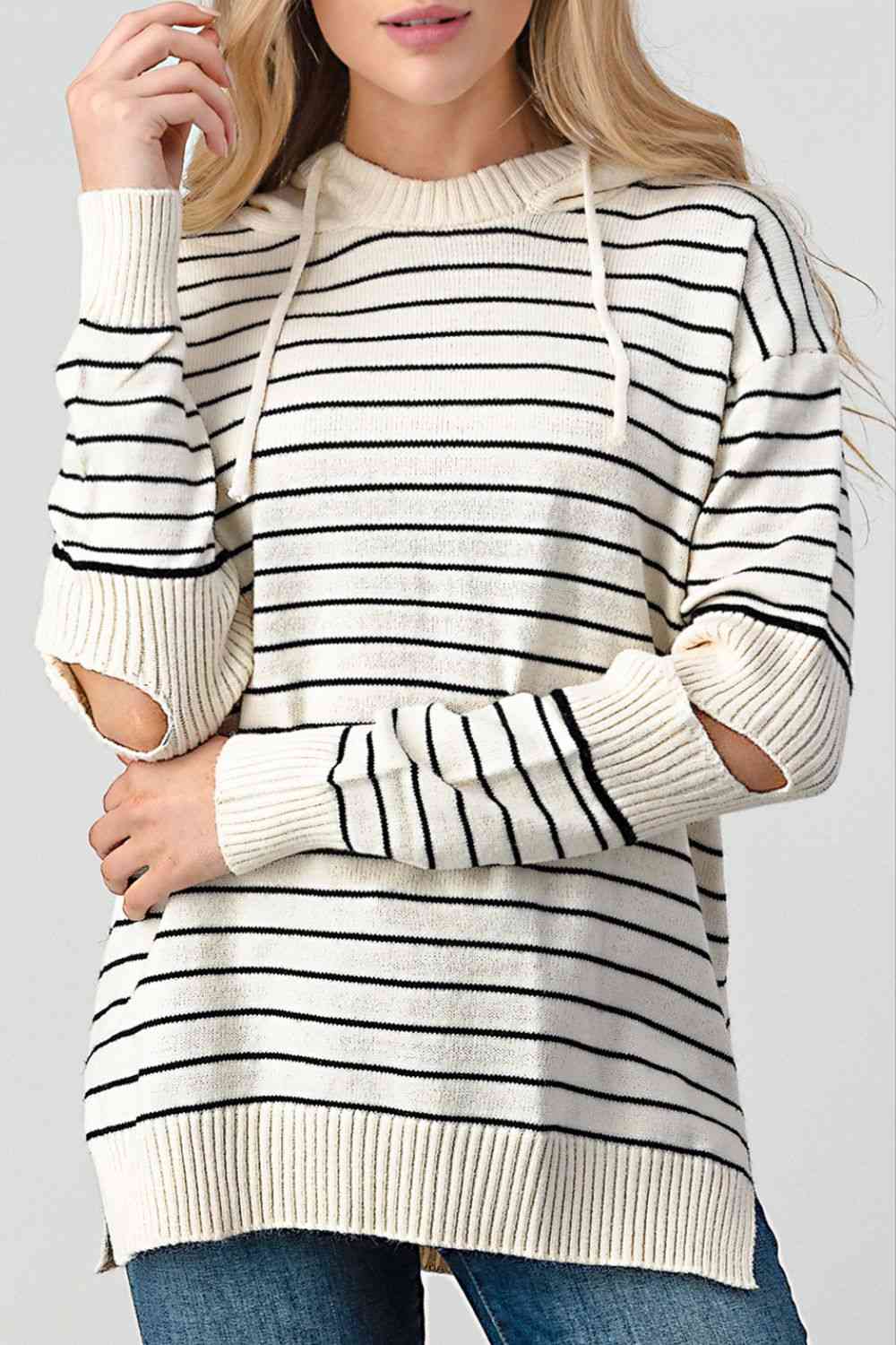 Striped Cutout Slit Sweater - Deals DejaVu