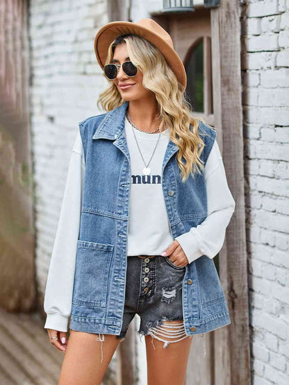 Button Front Sleeveless Denim Jacket - Deals DejaVu