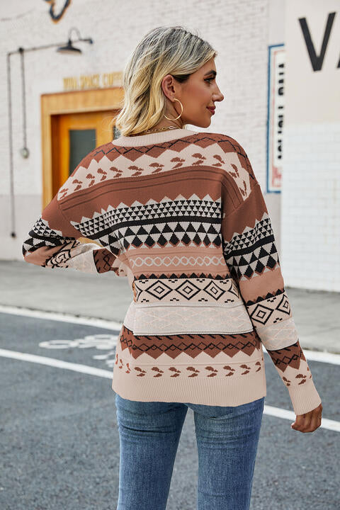 Round Neck Drop Shoulder Sweater - Deals DejaVu