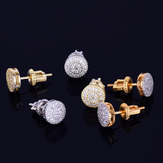 8MM Gold Color Small Round Stud Earring - Cubic Zircon Screw Earrings - Fashion Hip Hop Jewelry (2U81)