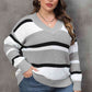 Plus Size Striped V-Neck Dropped Shoulder Sweater