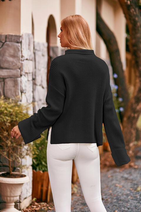 Mock Neck Drop Shoulder Sweater - Deals DejaVu