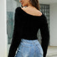 Surplice Long Sleeve Cropped Sweater - Deals DejaVu