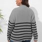 Plus Size Zip-Up Striped Sweater