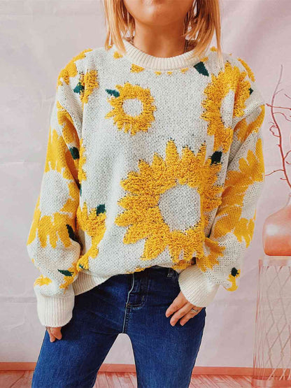 Sunflower Dropped Shoulder Long Sleeve Sweater - Deals DejaVu