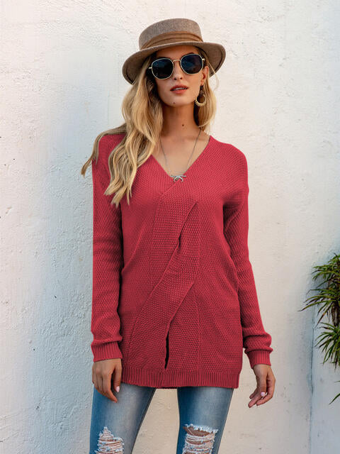 V-Neck Crisscross Detail Sweater