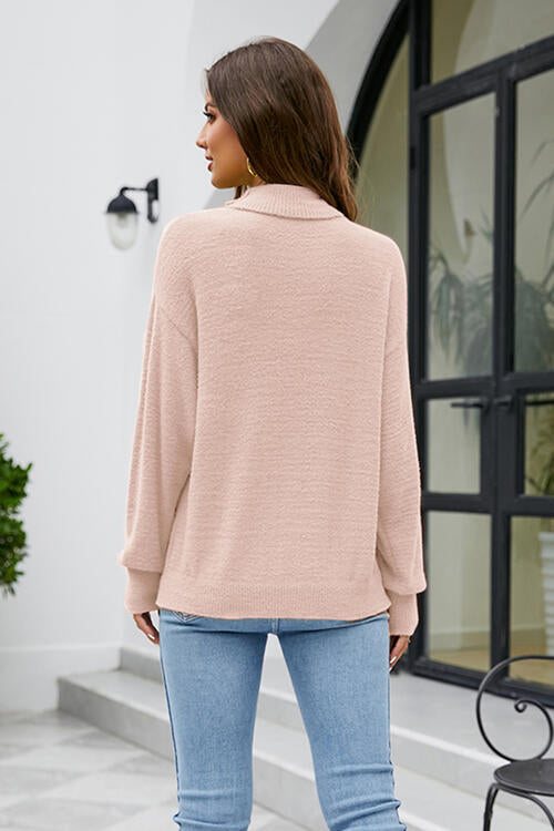 Mock Neck Dropped Shoulder Long Sleeve Sweater - Deals DejaVu