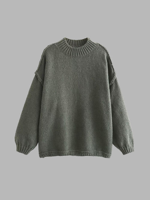 Exposed Seam Round Neck Long Sleeve Sweater