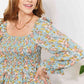Double Take Floral Smocked Flounce Sleeve Square Neck Dress