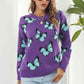 Butterfly Pattern Round Neck Dropped Shoulder Sweater - Deals DejaVu