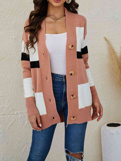 Color Block Button Down Cardigan