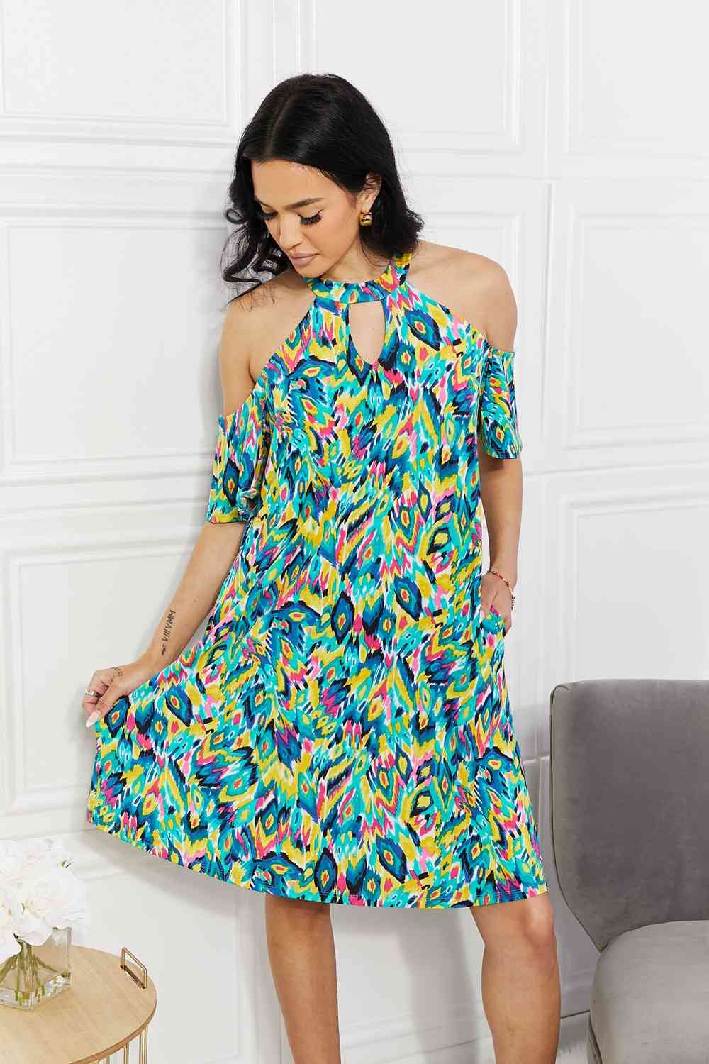 Sew In Love Full Size Perfect Paradise Printed Cold-Shoulder Dress (MWBT) T - Deals DejaVu