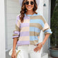 Round Neck Long Sleeve Color Block Dropped Shoulder Pullover Sweater