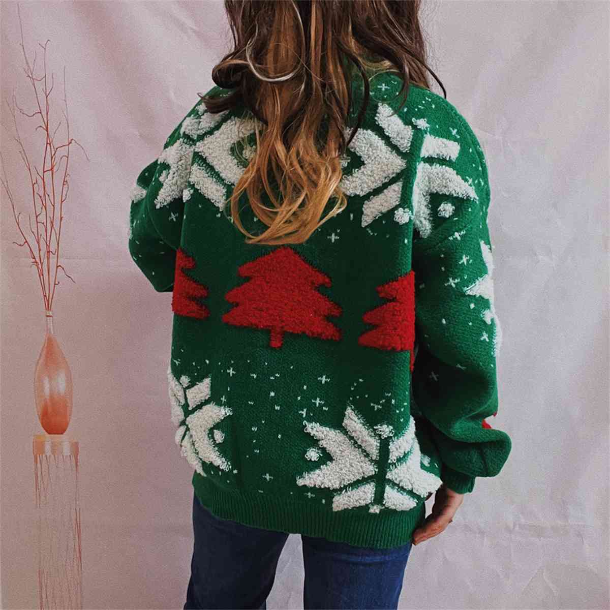 Snowflake Round Neck Long Sleeve Sweater - Deals DejaVu