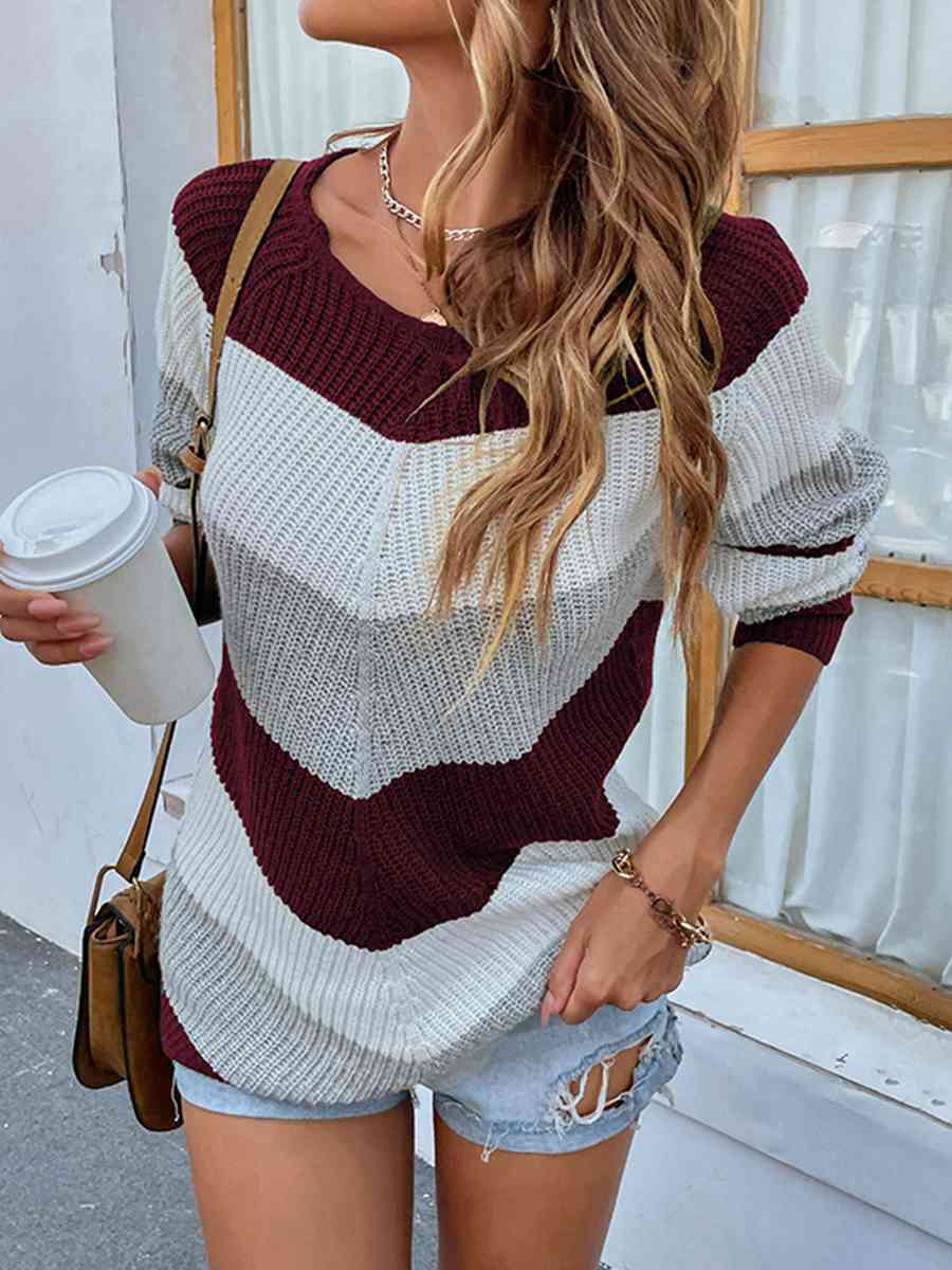 Color Block Rib-Knit Sweater - Deals DejaVu