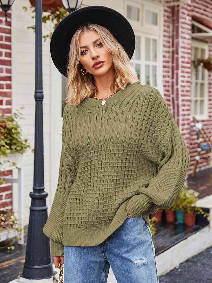 Round Neck Dropped Shoulder Sweater - Deals DejaVu