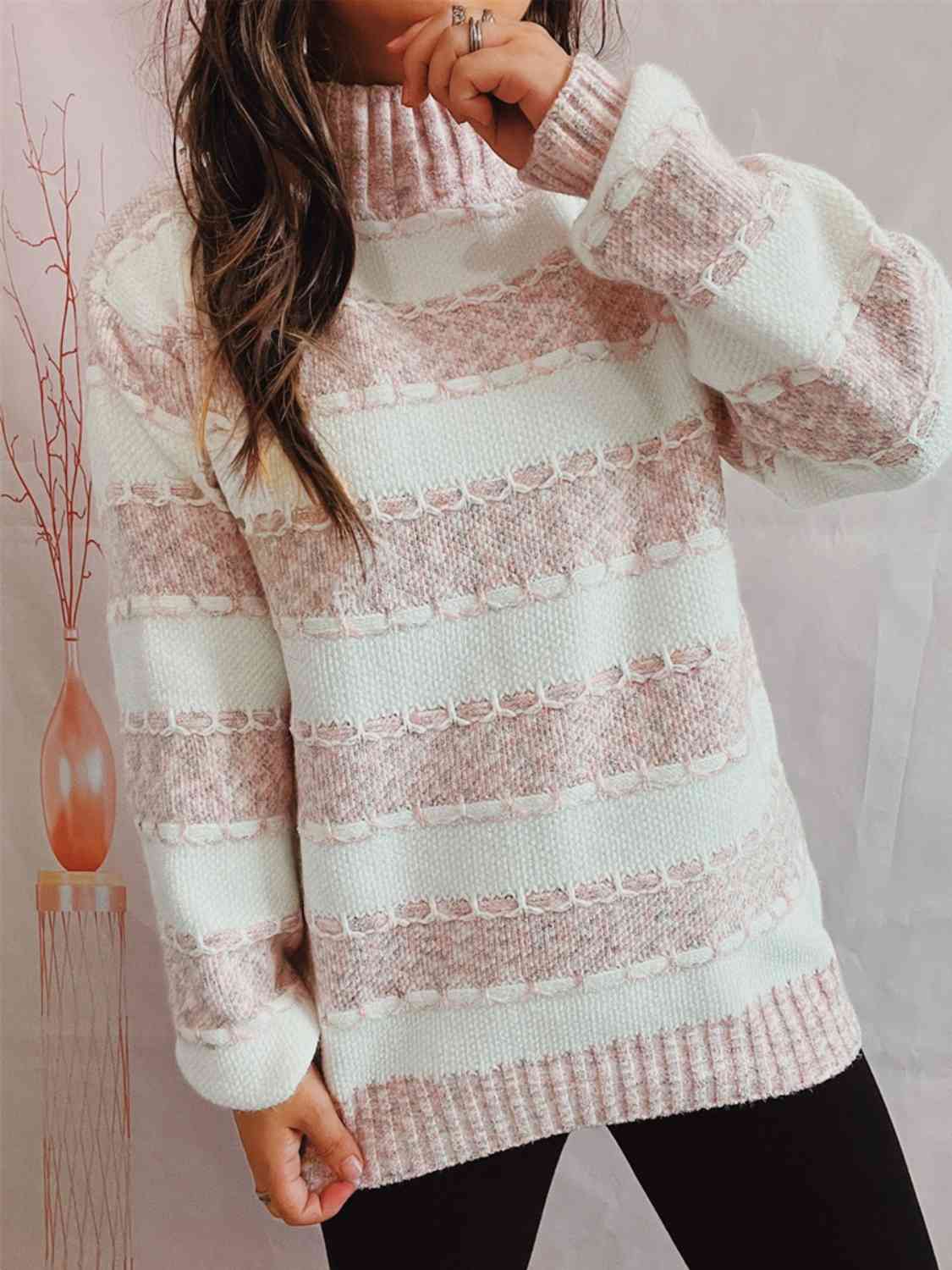 Striped Turtleneck Long Sleeve Sweater