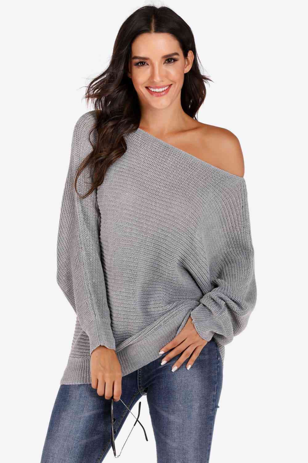 One Shoulder Dolman Sleeve Sweater - Deals DejaVu