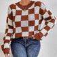 Checkered Round Neck Sweater - Deals DejaVu