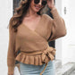Tie Waist Ruffle Hem Sweater - Deals DejaVu