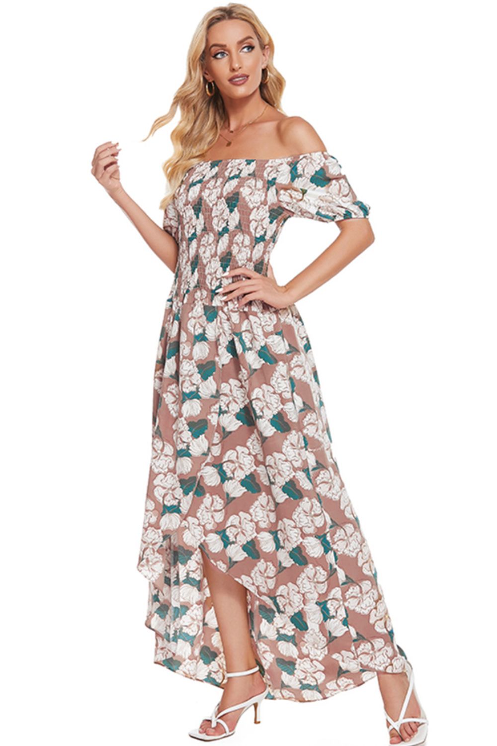 Floral Off-Shoulder Slit Maxi Dress (BWD)(WS06)T - Deals DejaVu