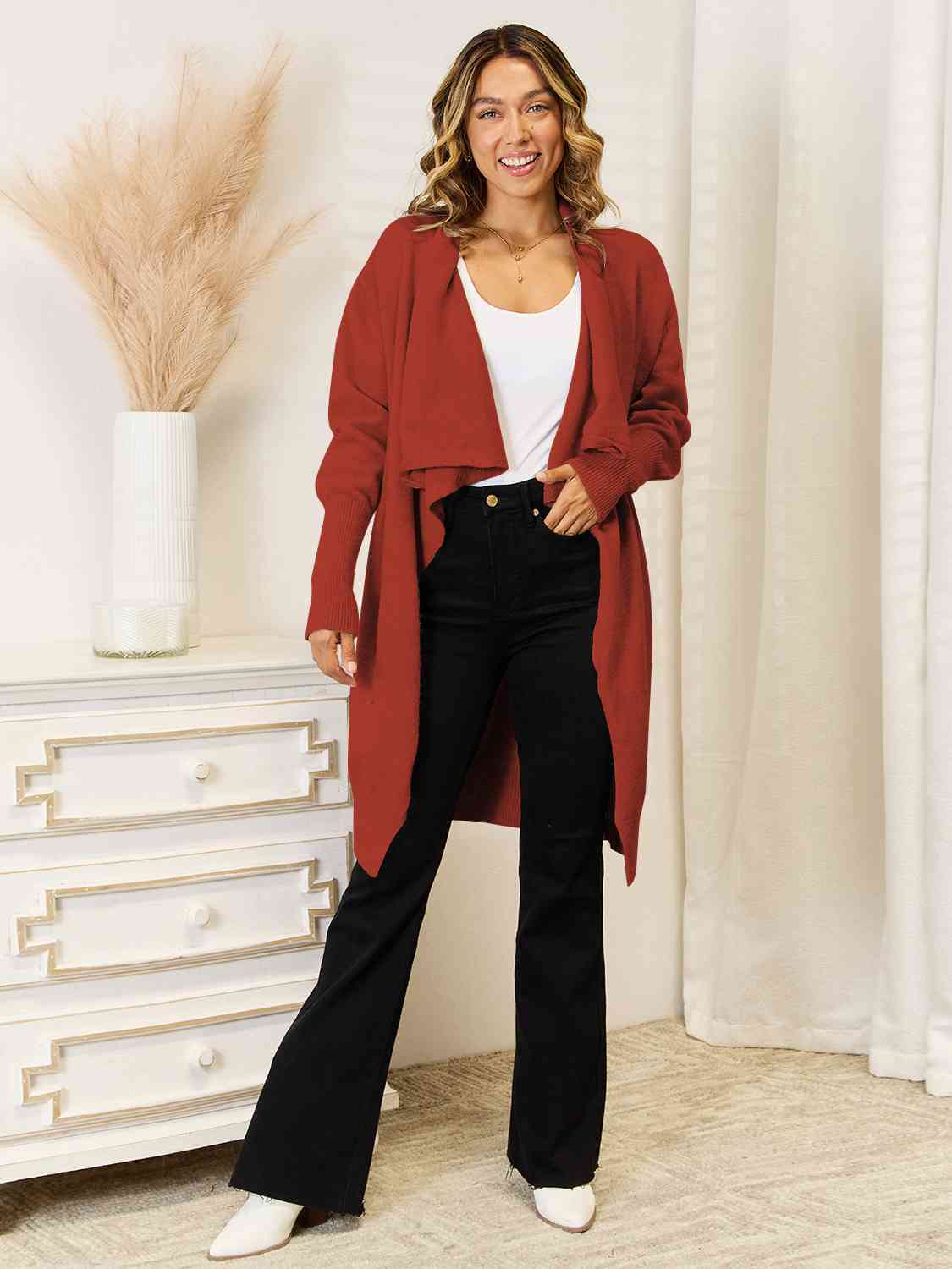 Long Sleeve Open Front Longline Cardigan - Deals DejaVu