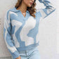 Two-Tone Johnny Collar Dropped Shoulder Pullover Sweater - Deals DejaVu