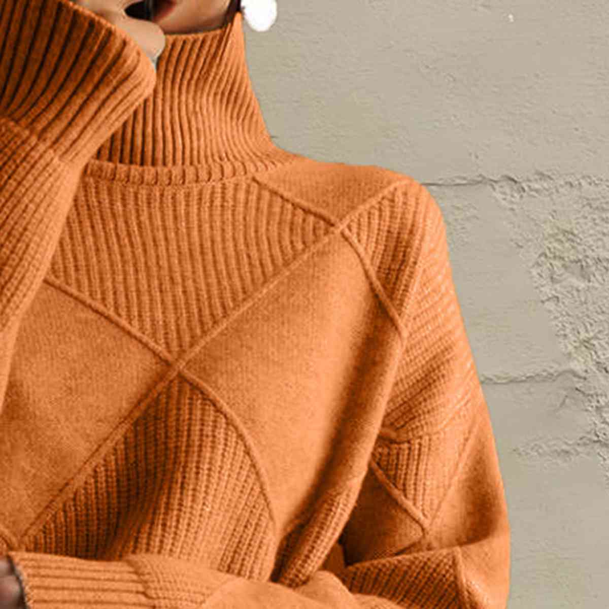 Geometric Turtleneck Long Sleeve Sweater - Deals DejaVu