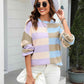 Round Neck Long Sleeve Color Block Dropped Shoulder Pullover Sweater