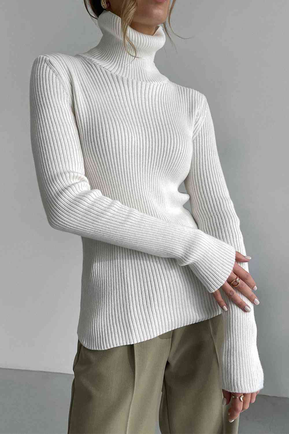 Ribbed Turtle Neck Long Sleeve Sweater - Deals DejaVu