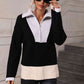 Double Take Color Block Half-Zip Dropped Shoulder Knit Pullover