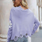 Flower Distressed Long Sleeve Sweater - Deals DejaVu