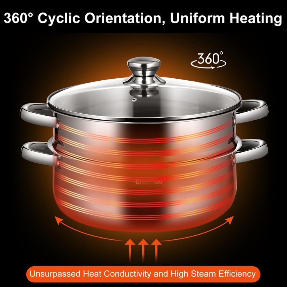 9.5 QT 2 Tier Stainless Steel Steamer Pot Cookware Boiler w/ Tempered Glass Lid KC52002 (AK1)(1U61)