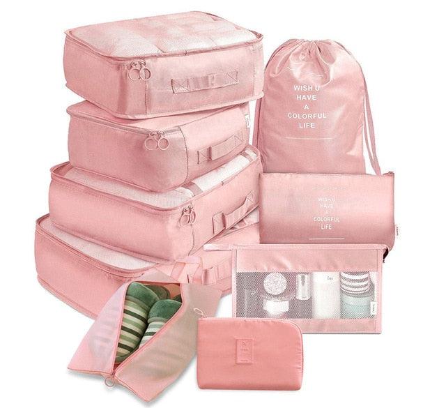9 pieces Set Travel Organizer Storage Bags - Suitcase Packing Set Storage Cases Portable (D79)(LT9)