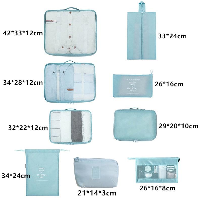 9 pieces Set Travel Organizer Storage Bags - Suitcase Packing Set Storage Cases Portable (D79)(LT9)