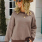 Chevron Ribbed Trim Dropped Shoulder Knit Pullover