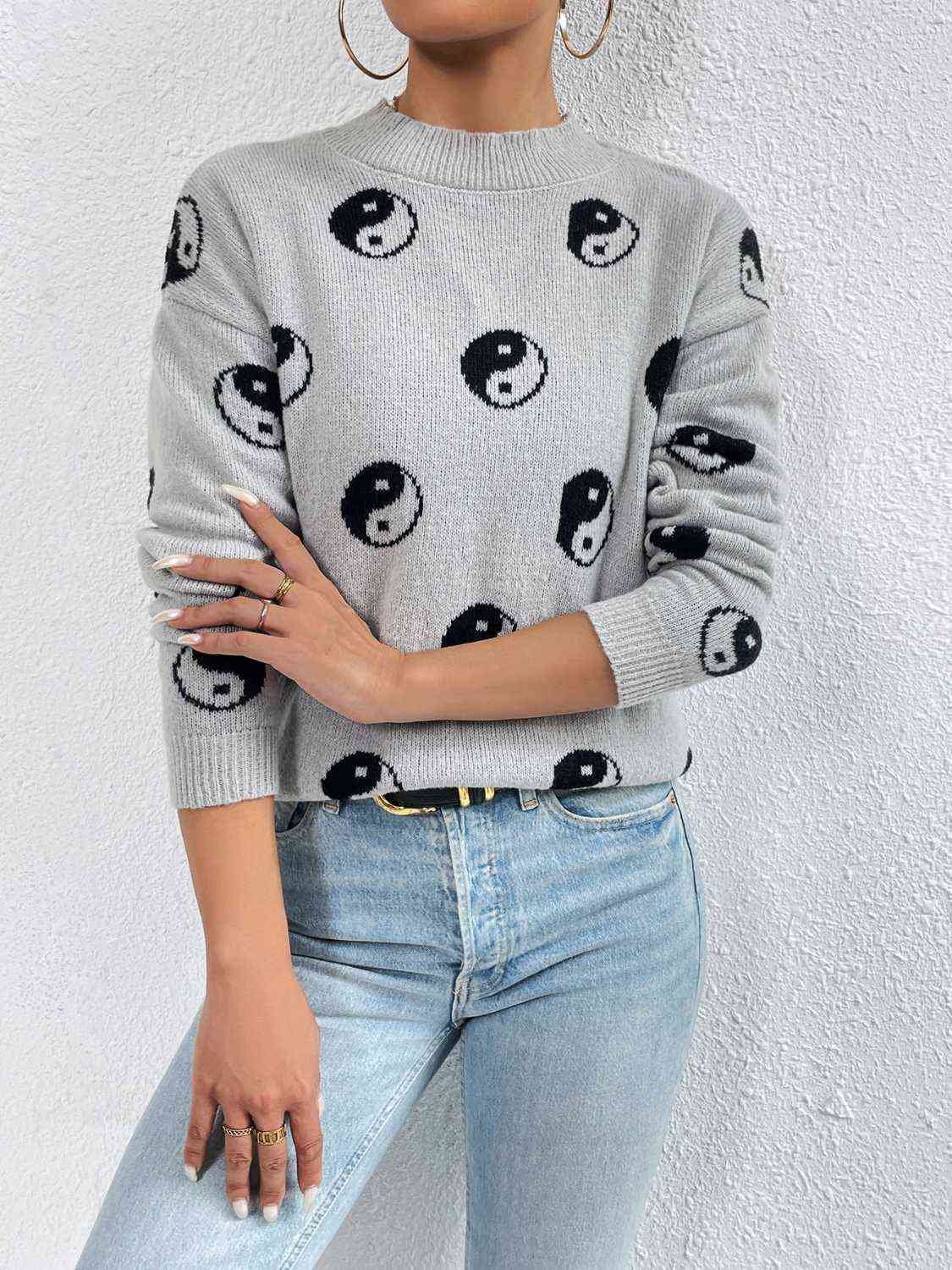 Patterned Drop Shoulder Sweater - Deals DejaVu